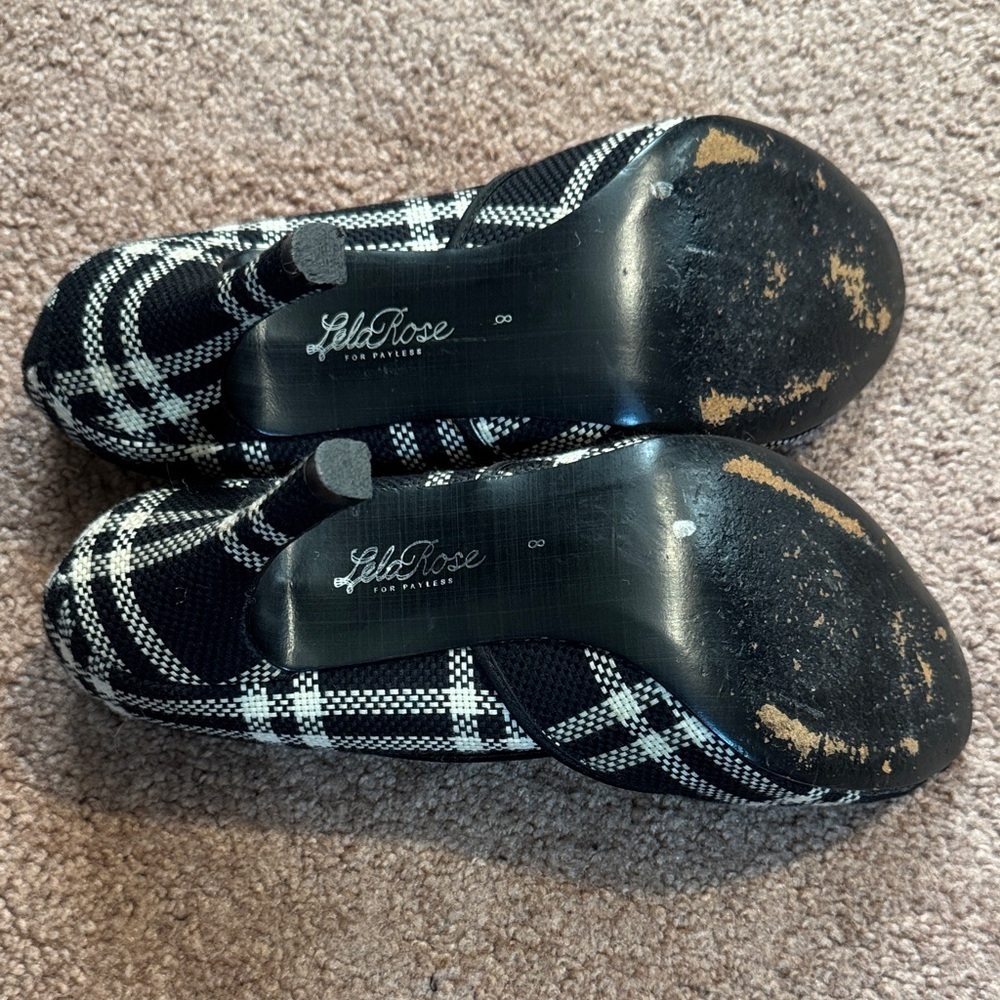 Lela Rose Adorable Black and White Plaid Fabric Peep-Toe Heels Size 8 - Picture 7 of 11